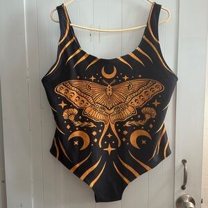 Black and Gold Moth Design One Piece Swimsuit